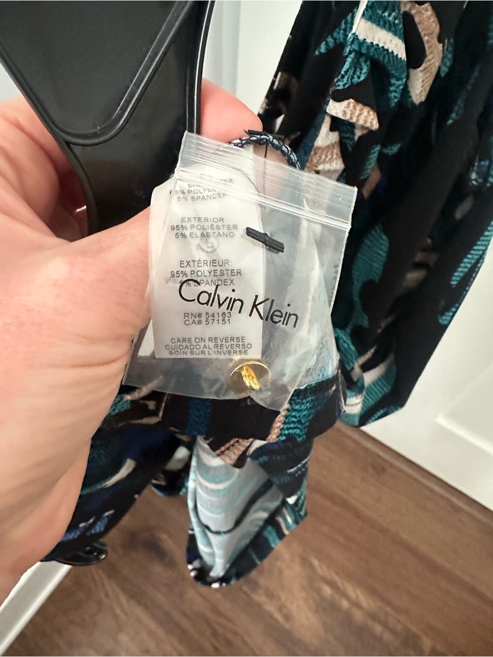 Calvin Klein Teal, Navy & Beige Abstract Pleated Women's Top - Picture 4 of 4